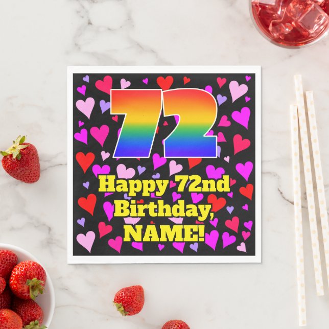 72nd Birthday: Loving Hearts Pattern, Rainbow # 72 Napkin (Insitu)