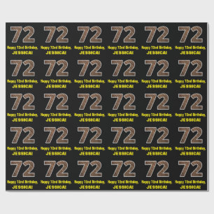 72nd Birthday: Name & Faux Wood Grain Pattern "72" Wrapping Paper