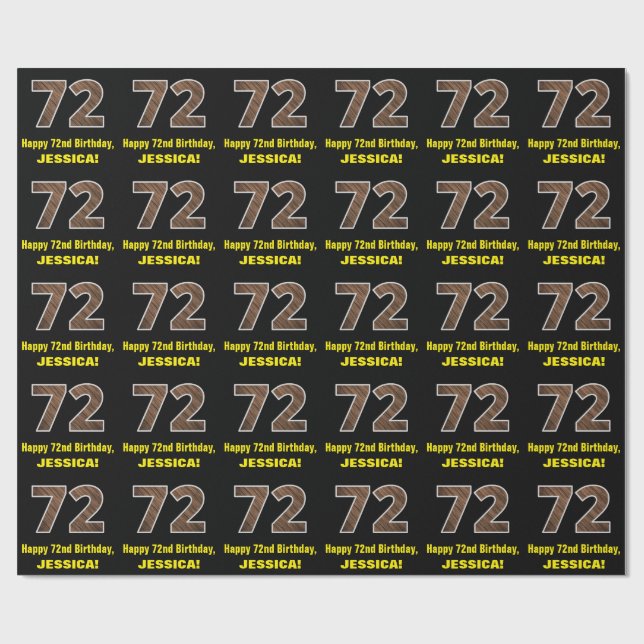 72nd Birthday: Name & Faux Wood Grain Pattern "72" Wrapping Paper (Flat)