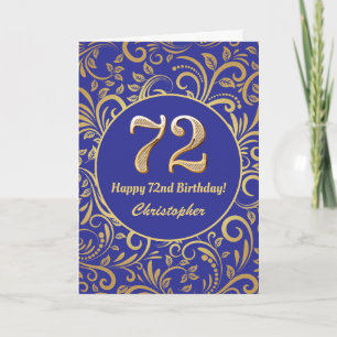 72nd Birthday Navy Blue and Gold Floral Pattern Card