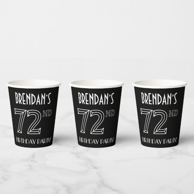 72nd Birthday Party: Art Deco Style + Custom Name Paper Cups (Multi)