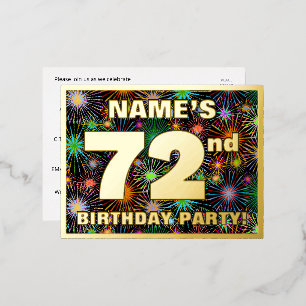 72nd Birthday Party: Bold, Colourful Fireworks Loo Foil Invitation Postcard