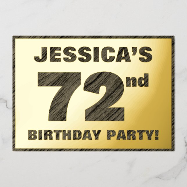72nd Birthday Party — Bold, Faux Wood Grain Text (Front)