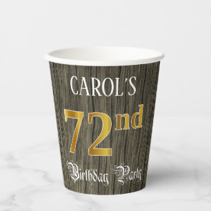 72nd Birthday Party — Faux Gold & Faux Wood Looks Paper Cups