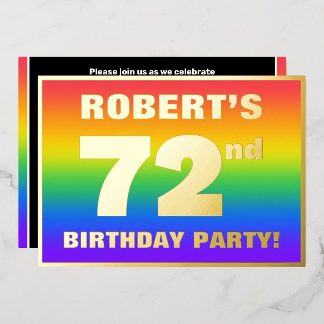72nd Birthday Party: Fun, Colorful Rainbow Pattern (Front/Back)