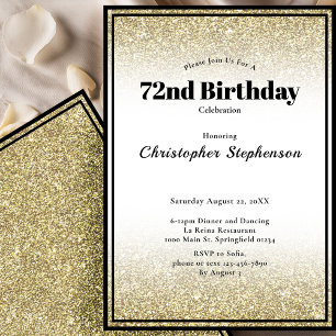 72nd Birthday Party Invitation in Black and Gold
