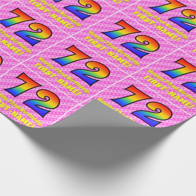 72nd Birthday: Pink Stripes & Hearts, Rainbow # 72 Wrapping Paper (Corner)