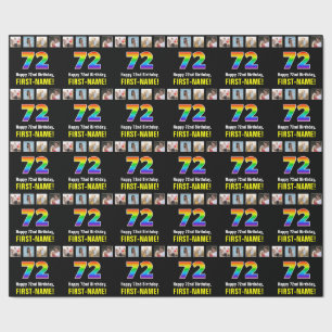 72nd Birthday: Rainbow “72“; Custom Photos & Name Wrapping Paper