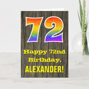 72nd Birthday: Rustic Faux Wood Look, Rainbow "72" Card