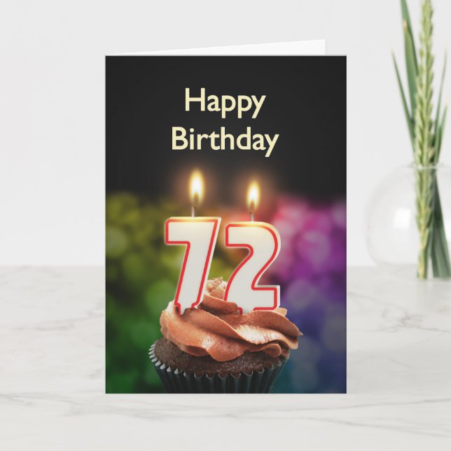 72nd Birthday with cake and candles Card (Front)