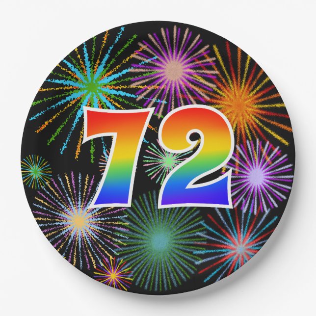 72nd Event - Fun, Colourful, Bold, Rainbow 72 Paper Plate (Front)