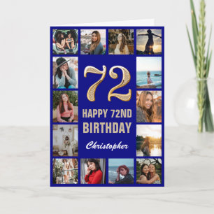 72nd Happy Birthday Navy Blue & Gold Photo Collage Card