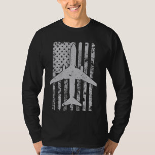 737 Airliner B-737 Aeroplane Vintage Patriotic Fla T-Shirt