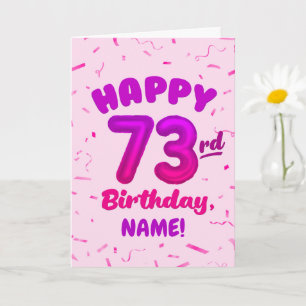73rd Birthday, Balloon Number, Customisable Name Card