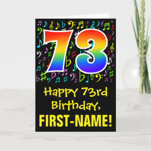 73rd Birthday: Colorful Music Symbols + Rainbow 73 Card