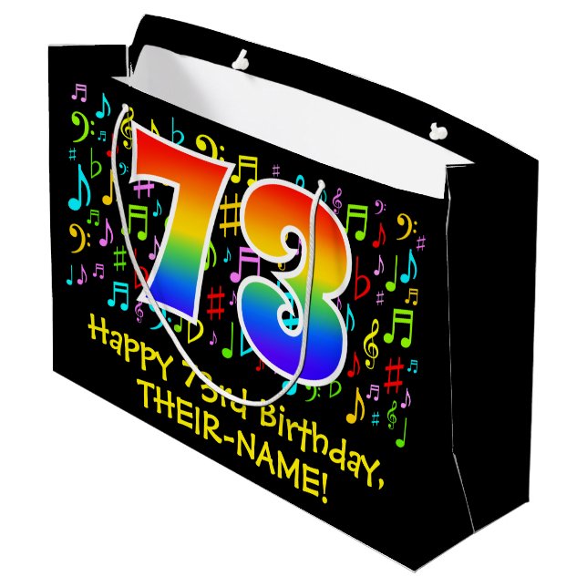 73rd Birthday - Colourful Music Symbols, Rainbow 7 Large Gift Bag (Back Angled)
