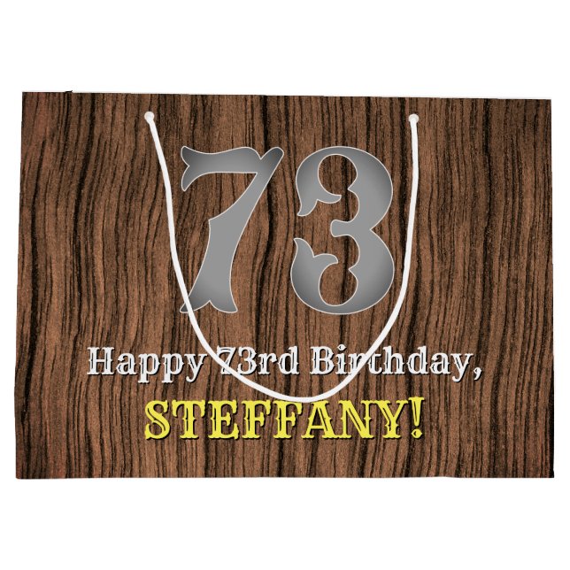 73rd Birthday: Country Western Inspired Look, Name Large Gift Bag (Back)