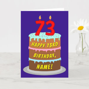 73rd Birthday: Fun Cake and Candles + Custom Name Card