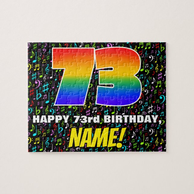 73rd Birthday — Fun, Colorful Music Symbols & “73” Jigsaw Puzzle (Horizontal)