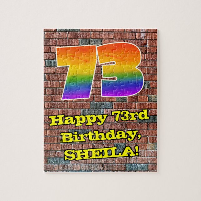 73rd Birthday: Fun Graffiti-Inspired Rainbow 73 Jigsaw Puzzle (Vertical)