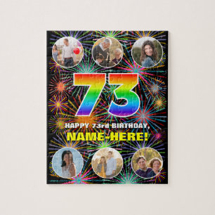 73rd Birthday: Fun Rainbow #, Custom Name + Photos Jigsaw Puzzle