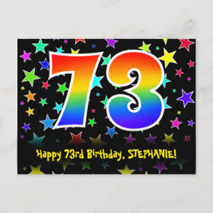 73rd Birthday: Fun Stars Pattern, Rainbow 73, Name Postcard