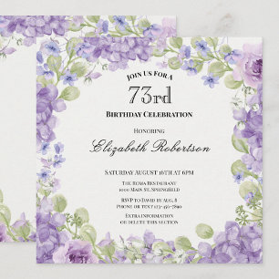 73rd Birthday Invitation Elegant Purple Floral