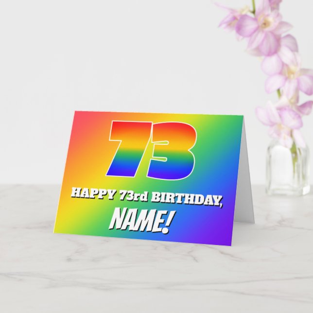 73rd Birthday: Multicolored Rainbow Pattern # 73 Card (Orchid)