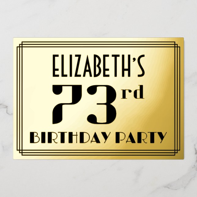73rd Birthday Party: Art Deco Look “73” and Name (Front)