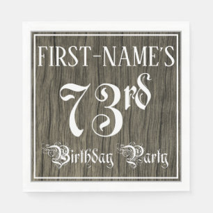 73rd Birthday Party — Fancy Script, Faux Wood Look Napkin