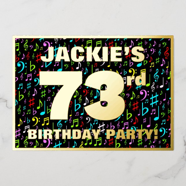 73rd Birthday Party — Fun, Colorful Music Symbols (Front)