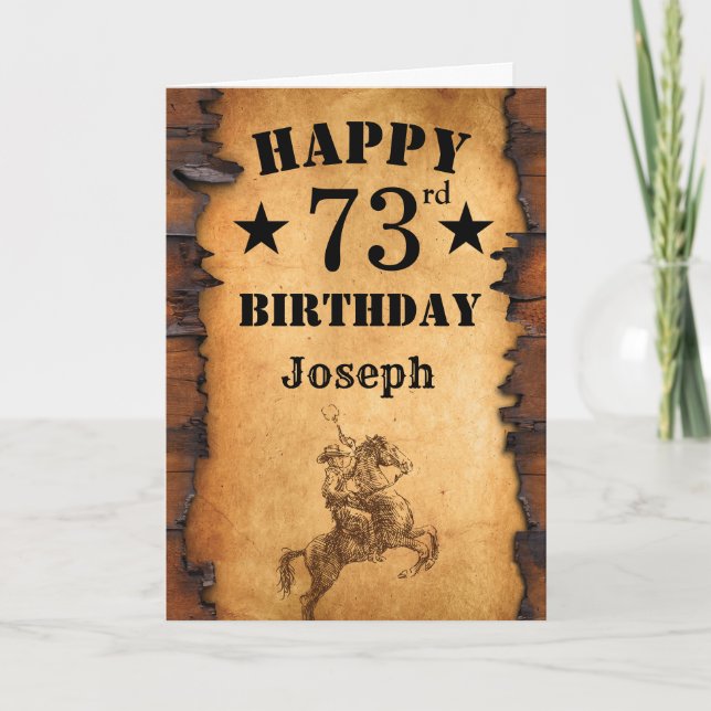 73rd Birthday Rustic Country Western Cowboy Horse Card (Front)