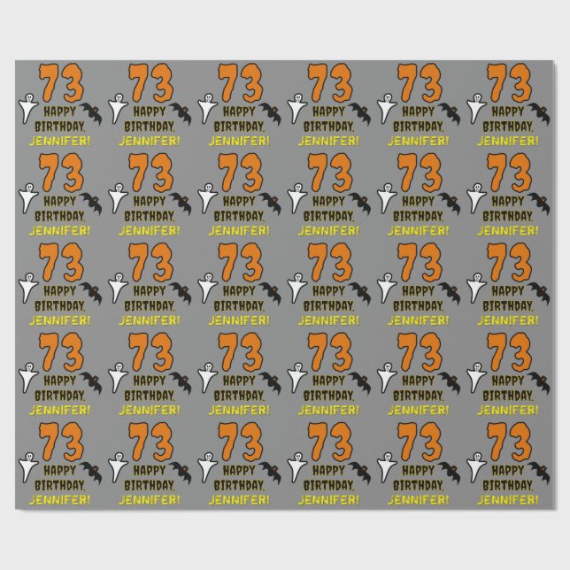 73rd Birthday: Spooky Halloween Theme, Custom Name Wrapping Paper (Flat)