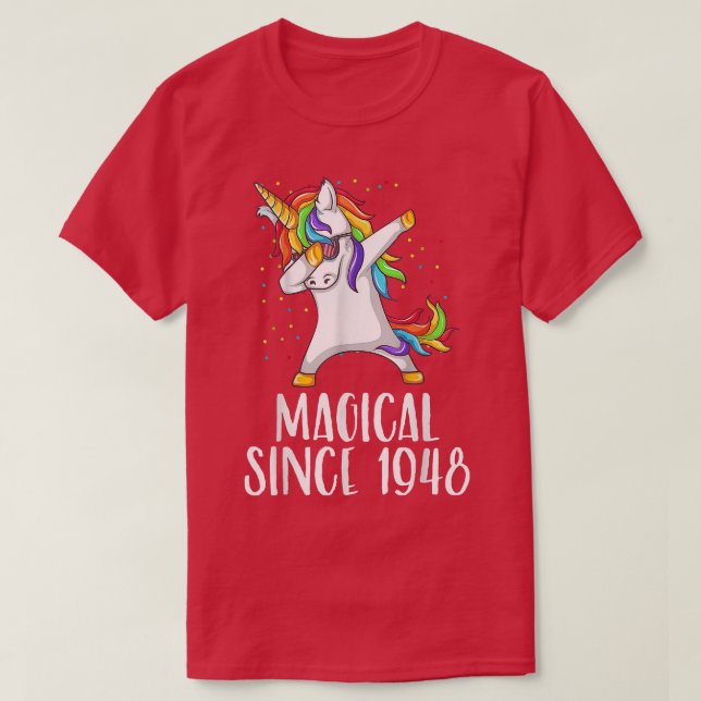 73rd birthday, unicorn dab, Magical since 1948  T-Shirt (Design Front)