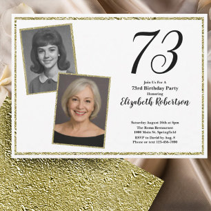 73rd Custom Photo White and Gold  Invitation