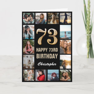 73rd Happy Birthday Black and Gold Photo Collage Card