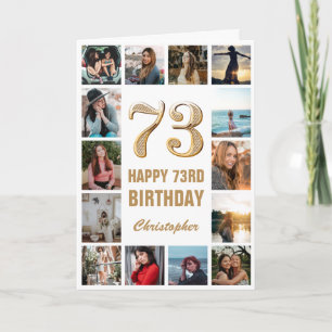 73rd Happy Birthday Gold and White Photo Collage Card