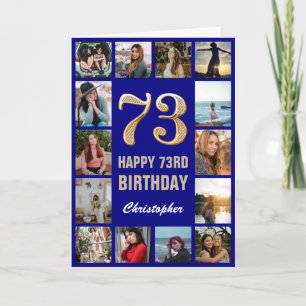 73rd Happy Birthday Navy Blue & Gold Photo Collage Card