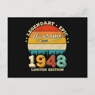 74 Year Old Awesome Since 1948 74th Birthday Gift Postcard