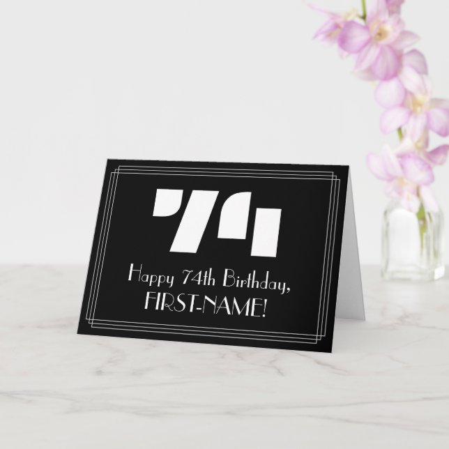 74th Birthday: Art Deco Inspired Look "74" & Name Card (Orchid)
