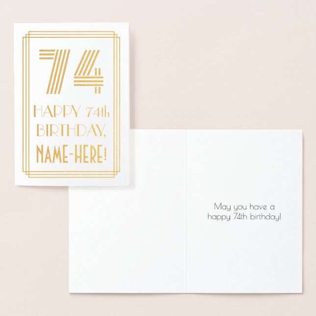 74th Birthday - Art Deco Inspired Look "74" & Name Foil Card (Display)