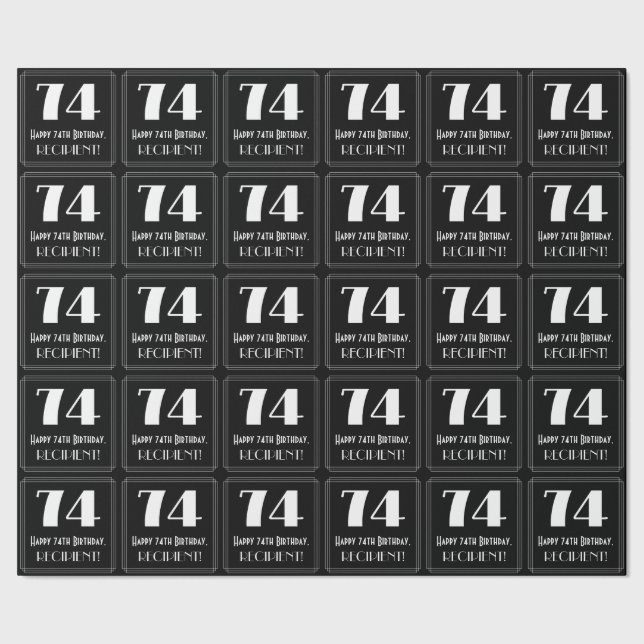 74th Birthday - Art Deco Inspired Look "74", Name Wrapping Paper (Seam)