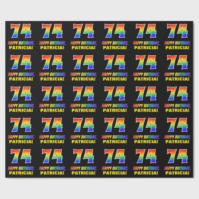 74th Birthday: Bold, Fun, Simple, Rainbow 74 Wrapping Paper (Flat)
