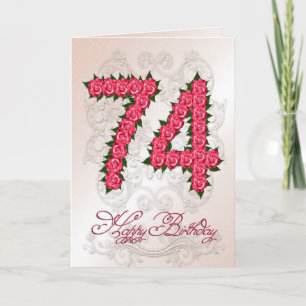 74th birthday card with roses and leaves