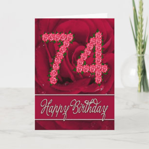 74th birthday card with roses and leaves