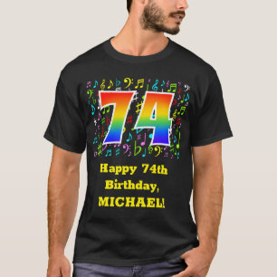 74th Birthday: Colourful Music Symbols, Rainbow 74 T-Shirt