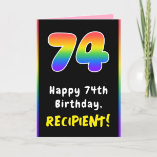 74th Birthday: Colourful Rainbow # 74, Custom Name Card