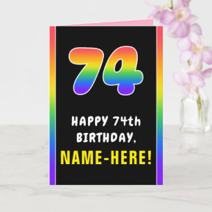 74th Birthday: Colourful Rainbow # 74, Custom Name Card