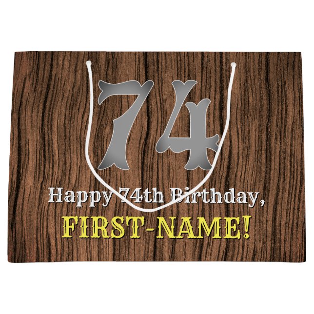 74th Birthday: Country Western Inspired Look, Name Large Gift Bag (Front)