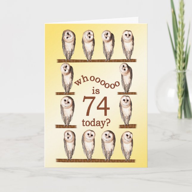74th birthday, Curious owls card. Card (Front)